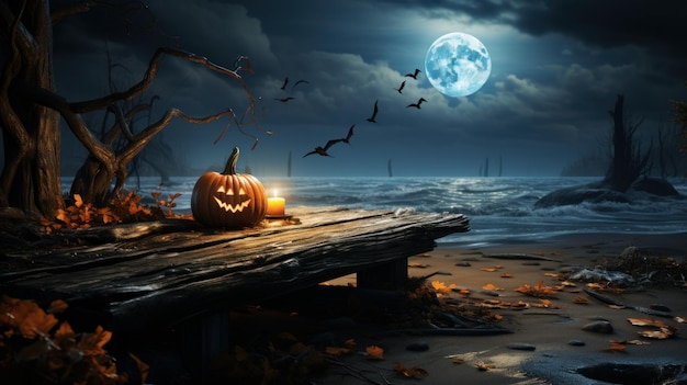 Dynia Halloween z księżycem na tle nieba