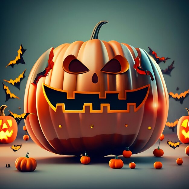 Dynia Halloween z przerażającą twarzą renderowania 3D Tło Halloween