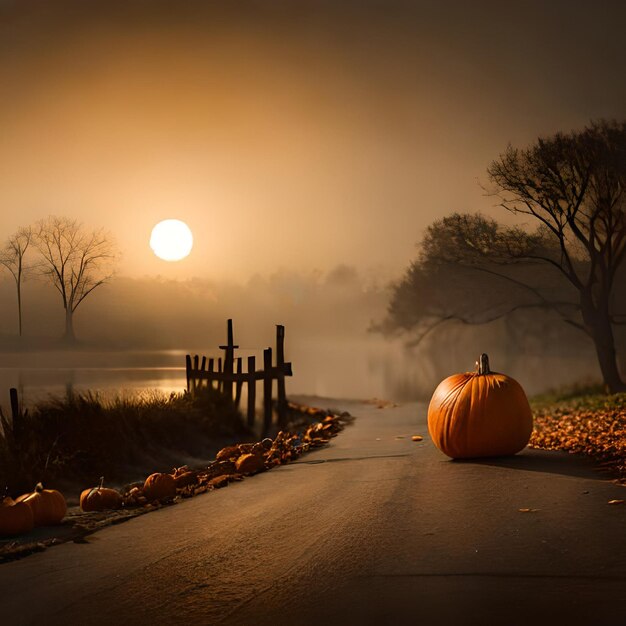 Zdjęcie dynia halloween z zamkiem nietoperza