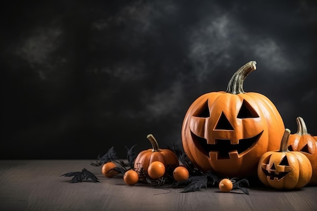 Dynie Halloween na ciemnym tle Skopiuj miejsce na tekst