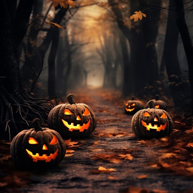 Dynie Halloween w jesiennym lesie