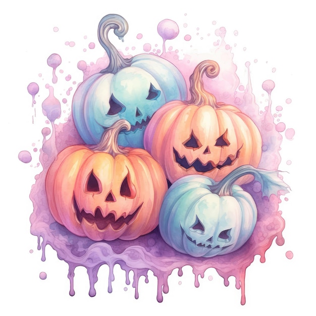 Dynie Halloween z akwarelowymi plamami ilustracji wektorowych