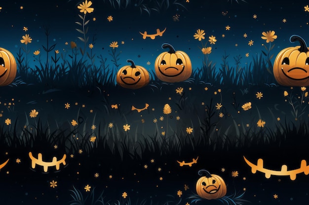 dynie halloweenowe na polu nocą