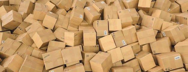 Dystrybucyjny pakiet magazynowy wysyłka transport towarów transport logistyka i koncepcja dostawy tło ze stertą kartonów i paczek