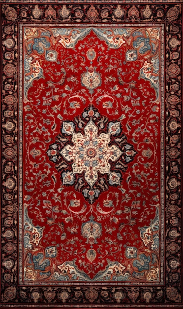 Dywan perski w kolorze czerwonym z antycznym wzorem na podłodze widok z góry