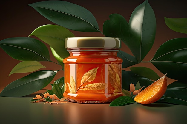 Dżem pomarańczowy w szklanym słoju Ilustracja AI Generative