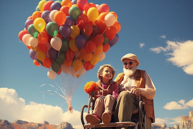 Dziadek i wnuczka z balonami
