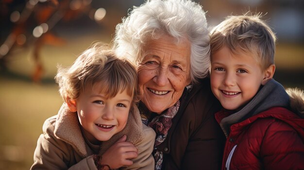 Zdjęcie dziadkowie mocno przytulają wnuków