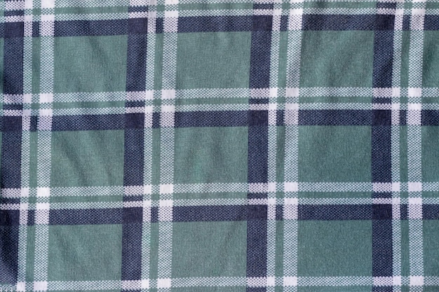 Dzianina bawełniana w kratę tkanina w kratę tekstura zielono niebiesko białe tło tekstylne