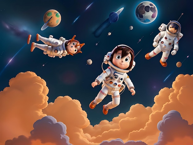 Dzieci animowane anime Podróżujący w kosmosie astronauta cyfrowa ilustracja generatywna AI