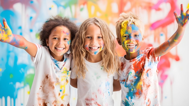 Dzieci bawią się farbą i kreatywnością