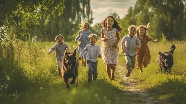 dzieci biegające dzieci wiejskie dzieci obóz letni dzieci obóz Letni zajęcia na świeżym powietrzu szczęśliwe dzieci