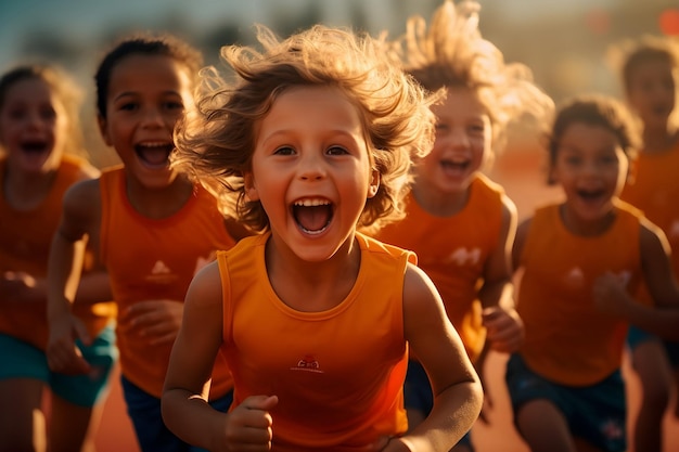 Zdjęcie dzieci biegające na torze lekkoatletycznym generatywna sztuczna inteligencja