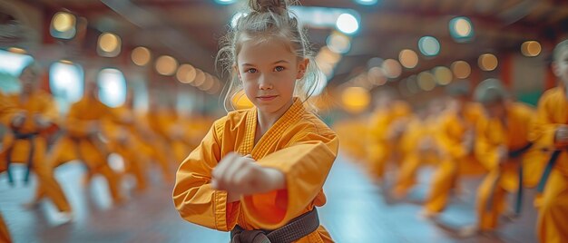 Zdjęcie dzieci ćwiczące taekwondo w szkole sztuk walki ćwiczą uderzenia