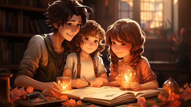 dzieci czytają razem książki