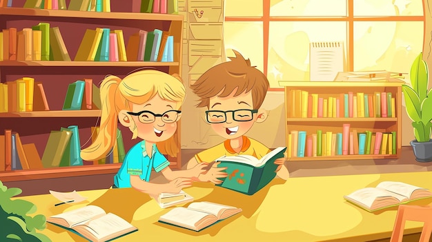 Dzieci czytające szkolne ilustracje Czytanie Przygody