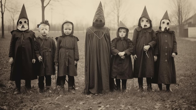 dzieci dzieci halloween straszny fotografia vintage maski XIX-wieczny horror kostiumy impreza