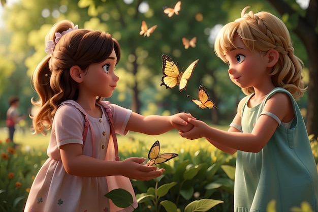 Dzieci łapiące motyla w parku