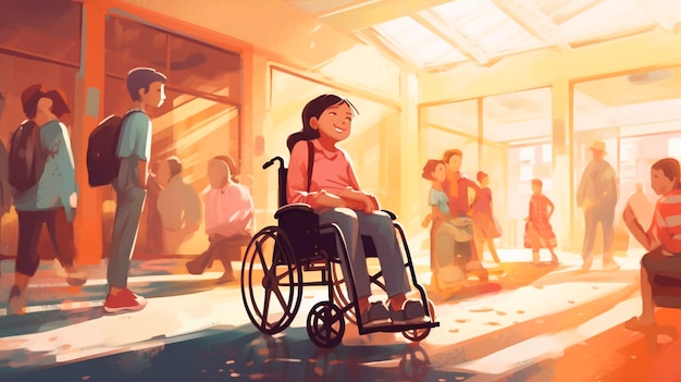 Dzieci niepełnosprawne osoby na wózkach inwalidzkich w szkole edukacja inkluzywna sztuczna inteligencja generatywna