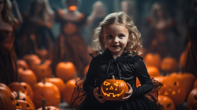 Dzieci robią sztuczki w kostiumach Halloween. Szczęśliwego Halloween.