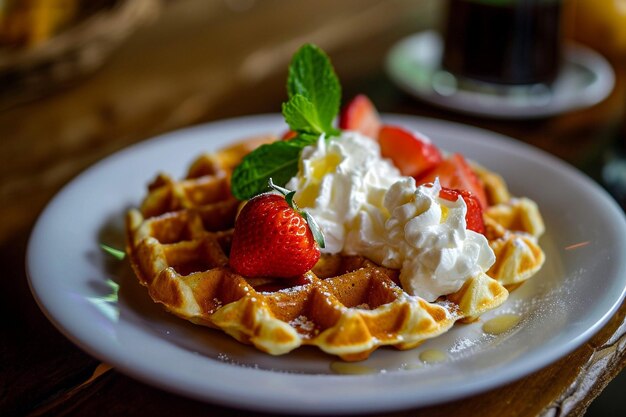 Dzieci robią wafle na śniadanie z śmietaną.