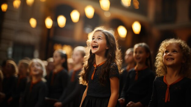 Dzieci śpiewają razem w chórze na pokazie talentów