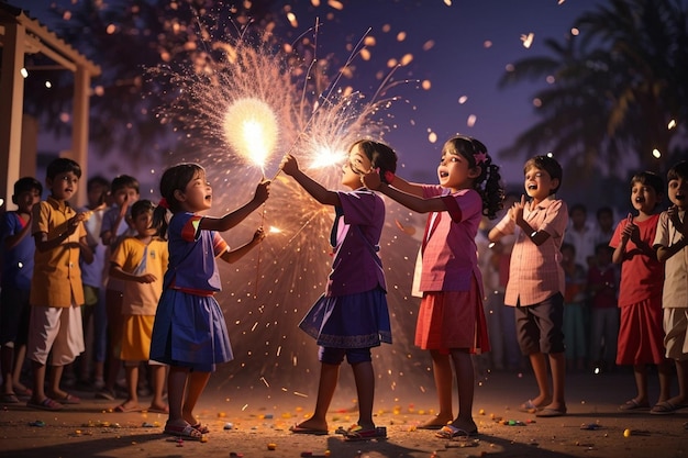 dzieci strzelające petardami podczas obchodów Diwali Fajerwerki Diwali Obrazy Diwali