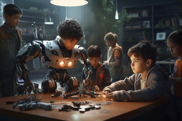 Dzieci uczestniczące w konkursie robotycznym promującym sztuczną inteligencję generatywną