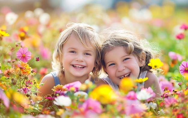 Dzieci w ogrodzie kwiatowym
