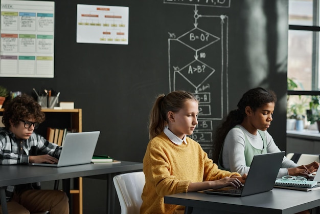 Dzieci w wieku szkolnym studiujące w klasie IT