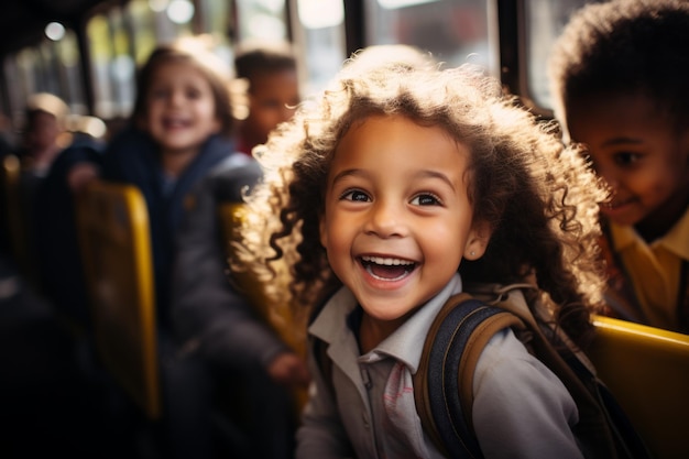 dzieci wychodzące z autobusu szkolnego