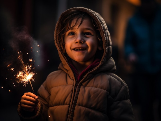 Dzieciak trzymający fajerwerki
