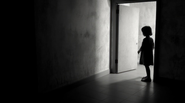 Dzieciak z depresją w ciemnym pokoju