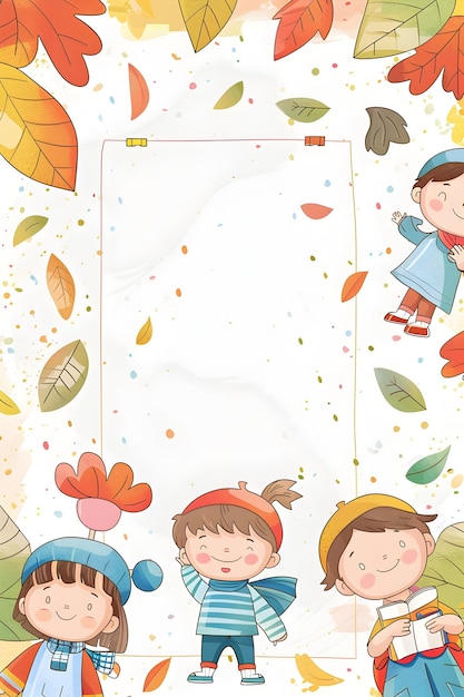 Zdjęcie dziecięca ilustracja kreskówkowa z kopii ramy przestrzennej tła dla projektowania dzień dzieci pozdrowienia post