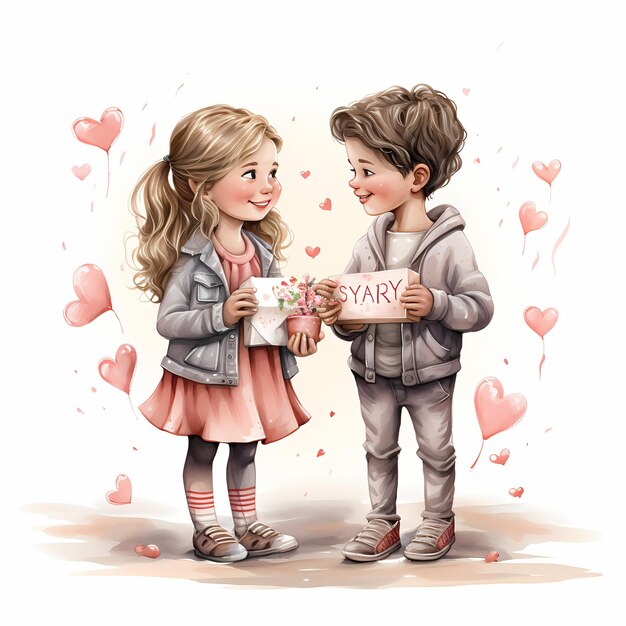 Dziecięca ilustracja na Walentynki akwarel clipart
