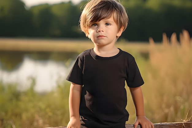 Dziecięcy makiety koszulek uroczy chłopiec w czarnej koszulce