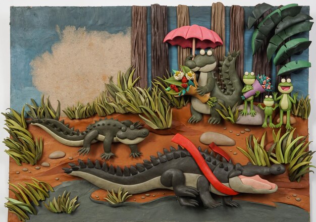 Dziecięcy obrazek w stylu plasteliny z krokodylem
