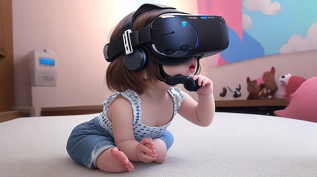 Dziecko bawiące się zestawami słuchawkowymi VR Metaverse i technologia przyszłości