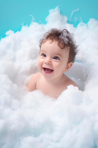 Dziecko bierze kąpiel bąbelkową Generatywna AI Kid
