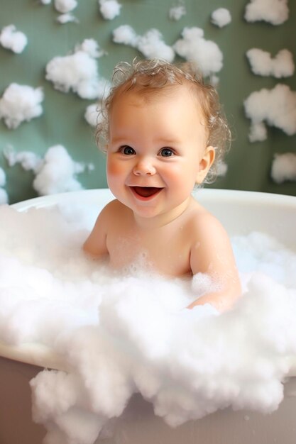 Dziecko bierze kąpiel z bąbelkiem Generatywny AI Kid