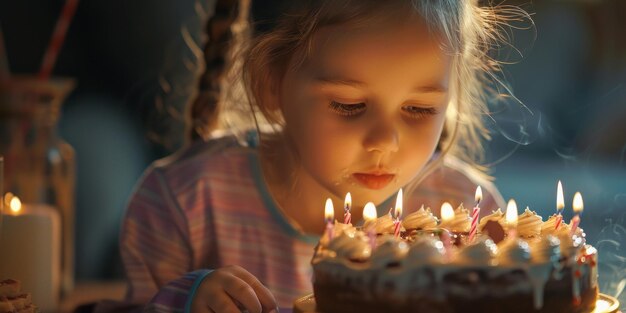 Dziecko dmuchające świece na torcie urodzinowym Generatywna sztuczna inteligencja