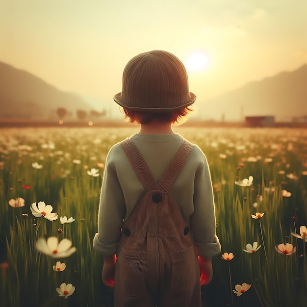 Zdjęcie dziecko idące po polu.