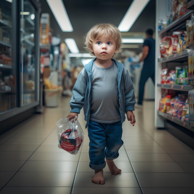 Dziecko niecierpliwie szukało rodziców w zatłoczonym supermarkecie