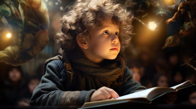 Dziecko otworzyło magiczną książkę.