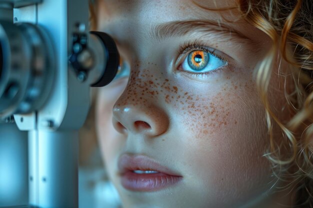 Zdjęcie dziecko patrzące przez mikroskop