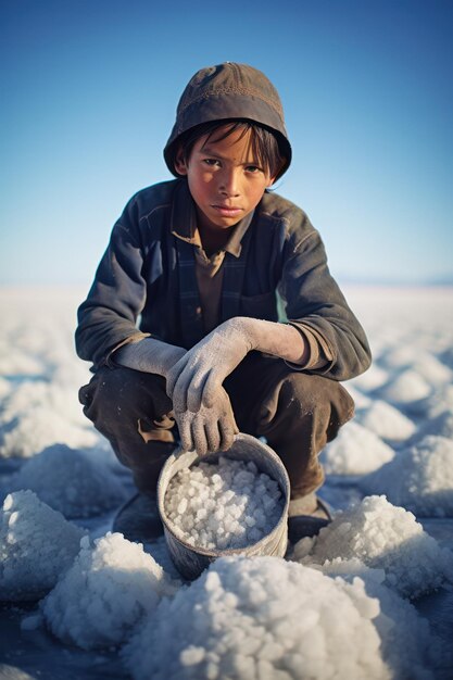 dziecko pracujące w kopalni soli w Ameryce Południowej