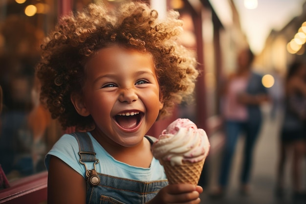 Dziecko Radośnie Jedzące Lody Generacyjna AI