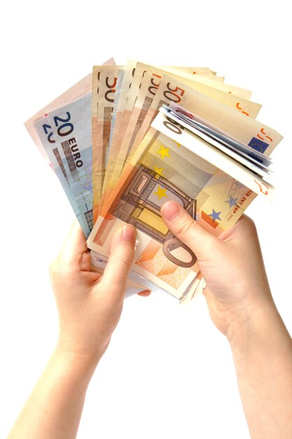Dziecko Ręce Trzymające Partię Banknotów Euro