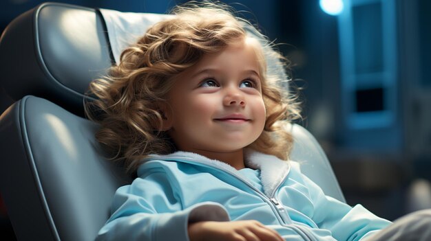 Zdjęcie dziecko siedzące na krześle u dentysty