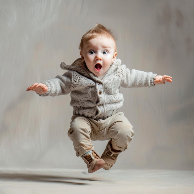 Dziecko skaczące z wyciągniętymi ramionami